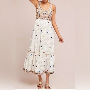 Anthropologie Payal Pratap Norah Midi Embroidered Dress Sz 2 Sundress Lined
